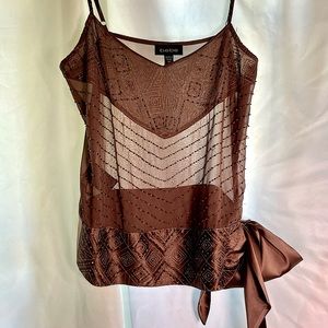 BEBE sheer hand beaded tank w/ 100% silk sache